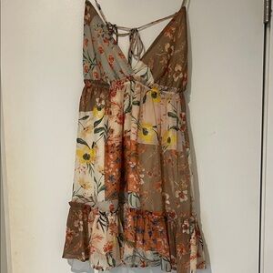 Floral Boho Patchwork Dress with Tie Straps